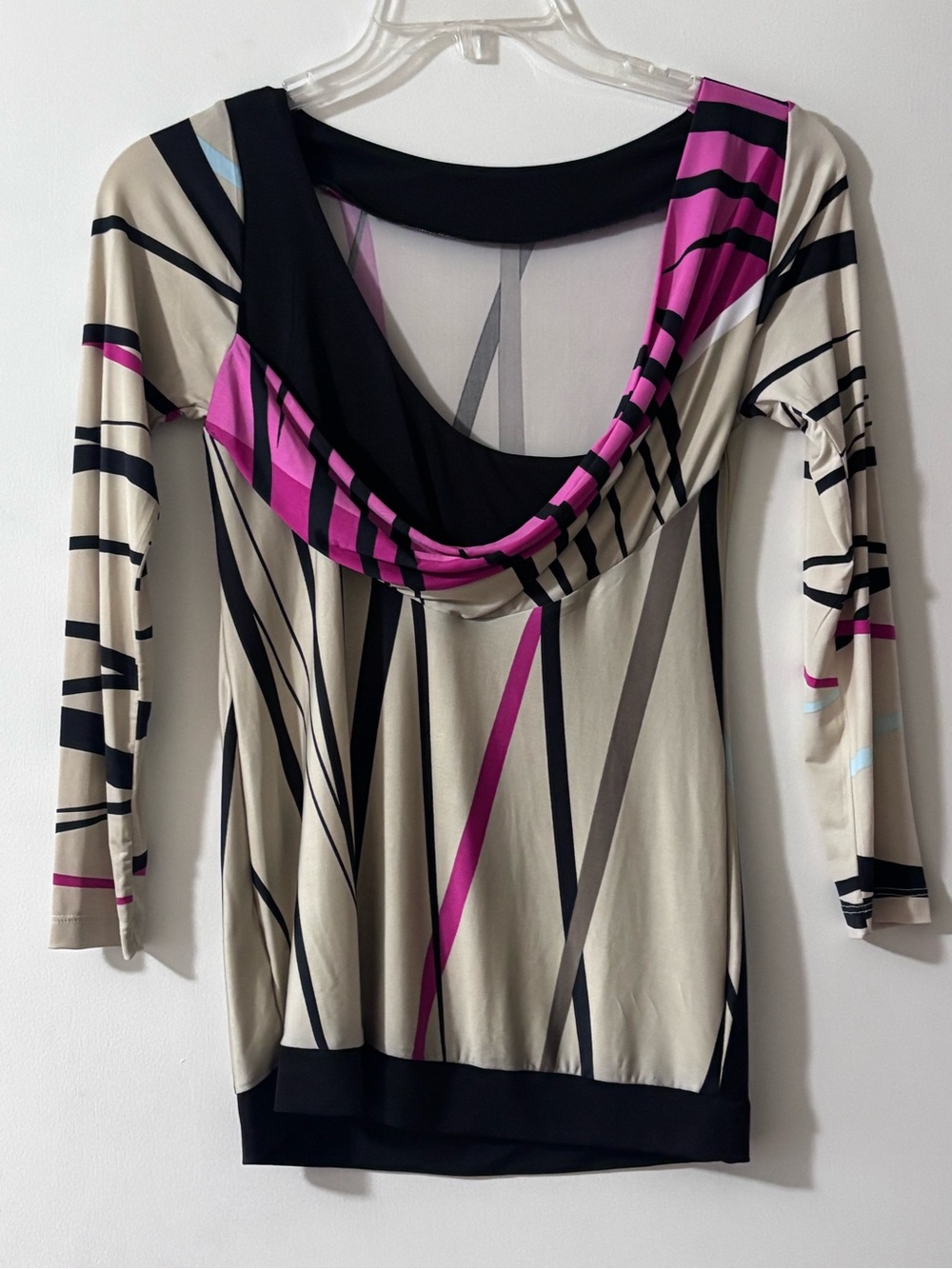 NWT Analili Designer Abstract Print Cowl Neck Long Sleeve Top Size XS
